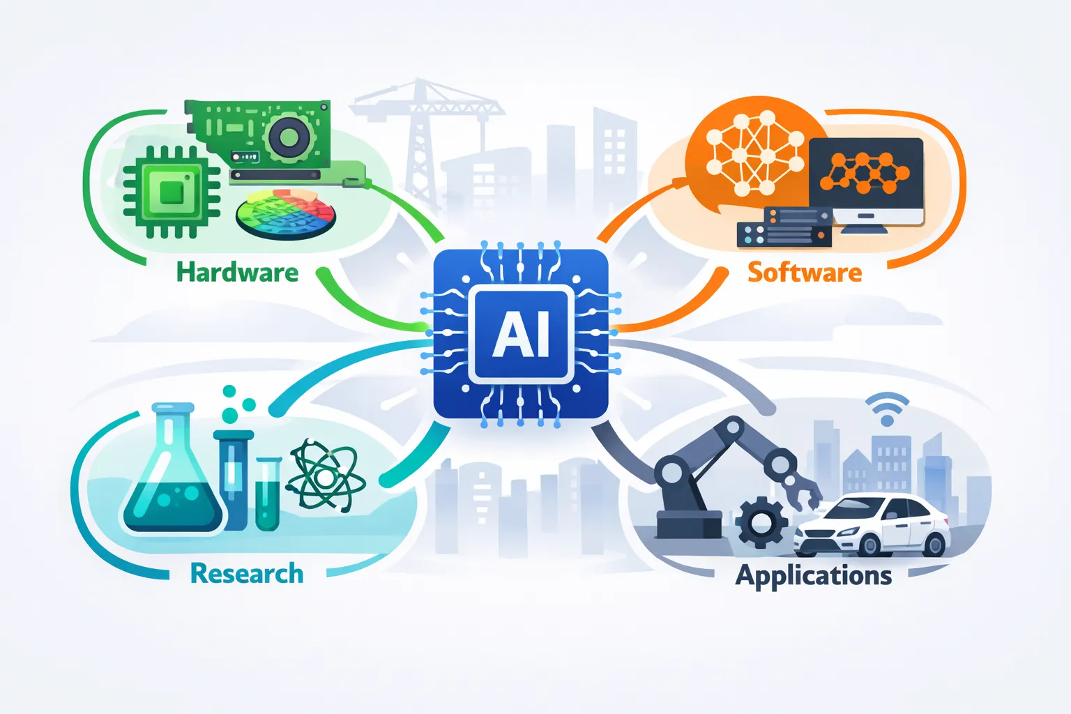 The AI ecosystem: Hardware, Models, Research, Applications