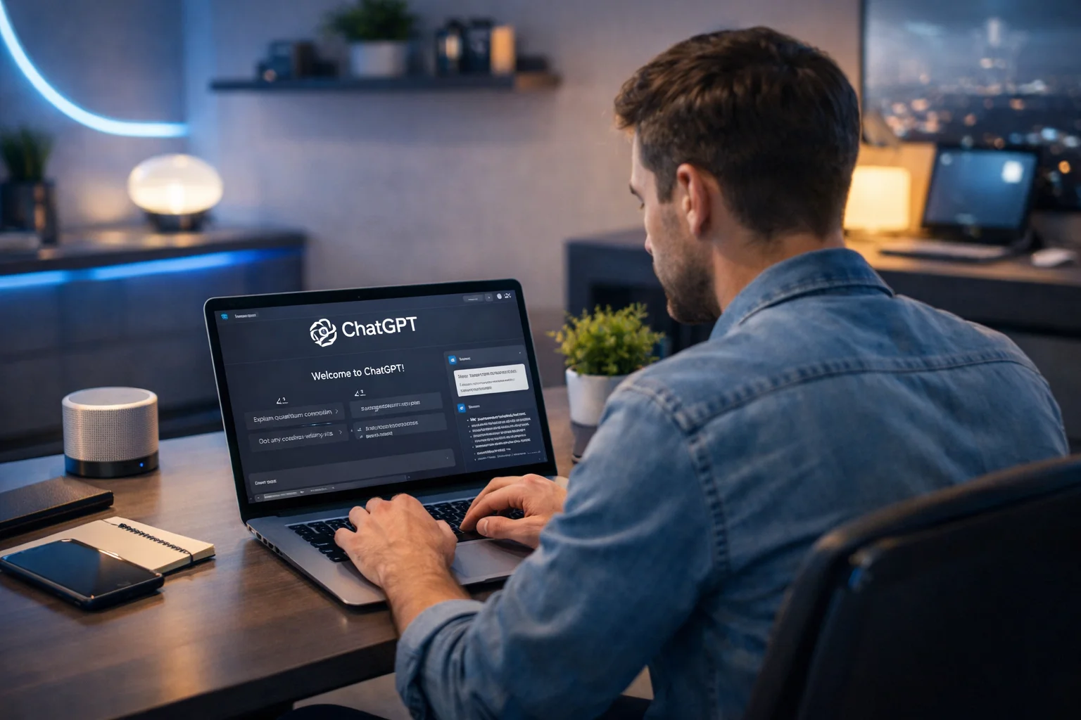 Person using artificial intelligence on computer with ChatGPT interface