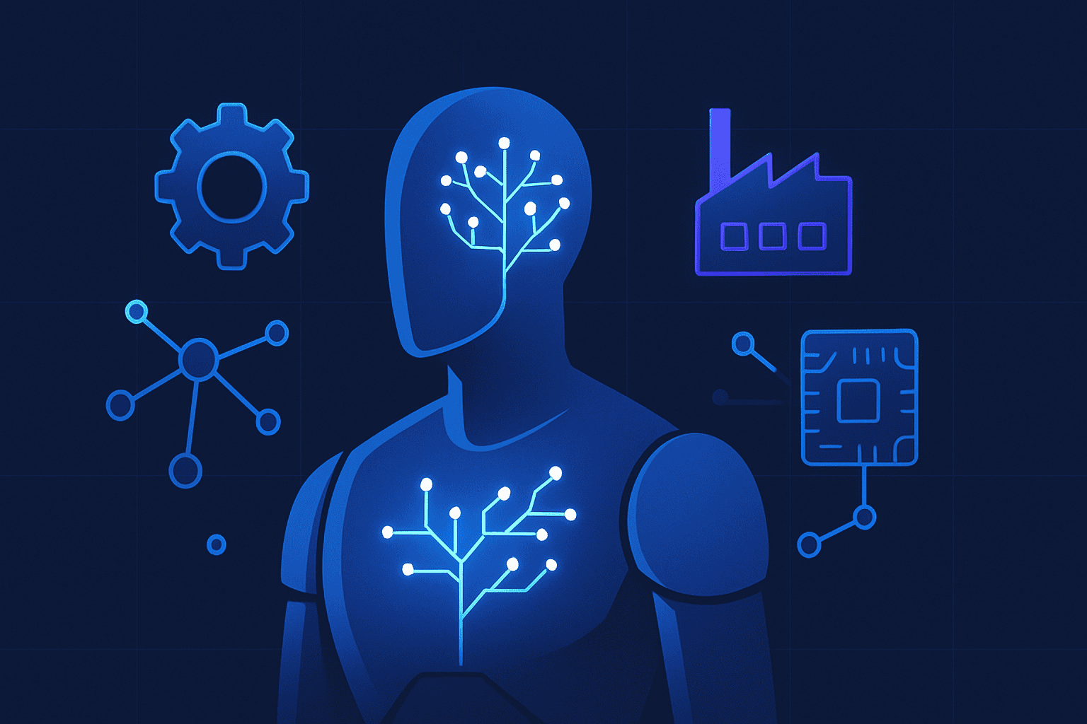 Robotics and AI in 2026 - Futuristic illustration of a humanoid robot with neural network